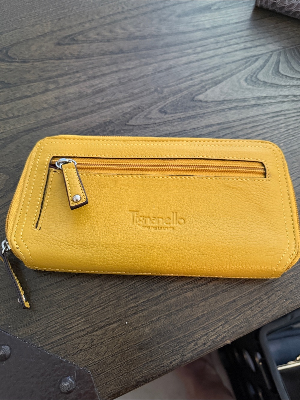Tignanello Bright Yellow Zip Around Leather Wallet